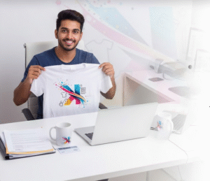 A person wearing a cool custom-designed t-shirt